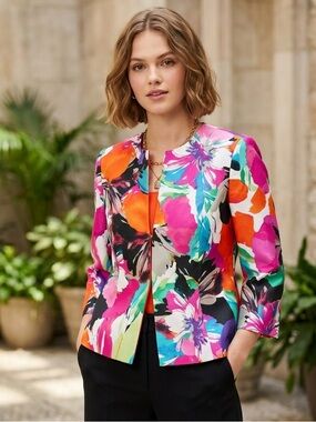 NWOT Kasper Floral Open Front Petite Blazer - Vibrant Multicolor - 6P